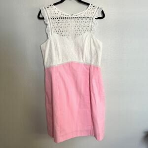 New Lilly Pulitzer Maya Shift Dress White Pink Seersucker Zip Sleeveless Sz 12